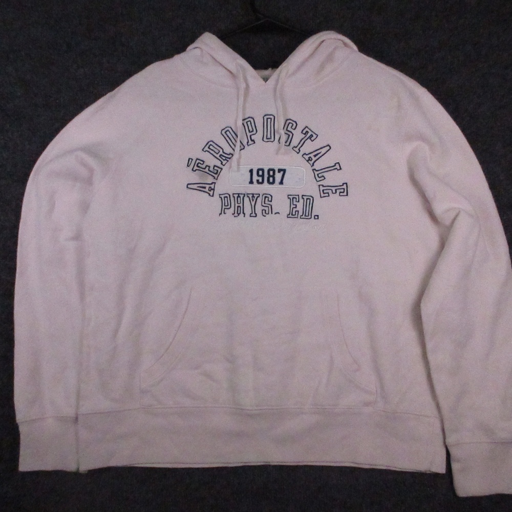 Y2K Aeropostale Hoodie Womens Medium Pink 1987 Phys Ed Graphic Fleece Pullover